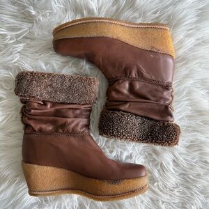 Vintage Stuart Weitzman Shearling Trim Wedge Boots